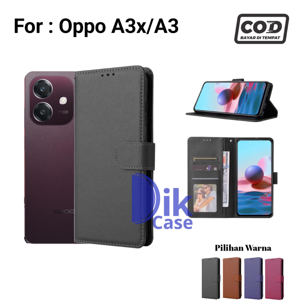 Flip Case For Oppo A3x Oppo A3 Casing Dompet Kulit Buka Tutup Plus Tali Cover / case Oppo A3 A3x / C