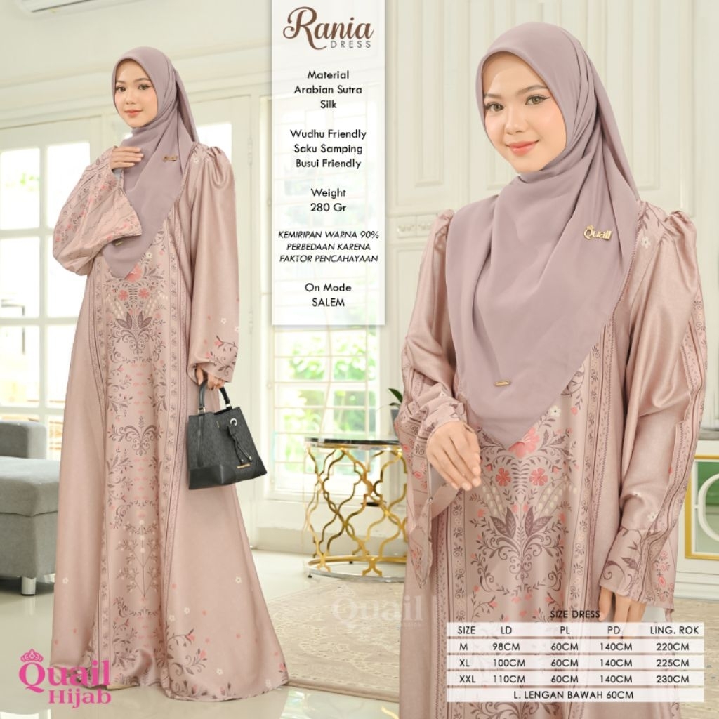 Dress Rania ori Quail Hijab / Gamis Sutra Silk