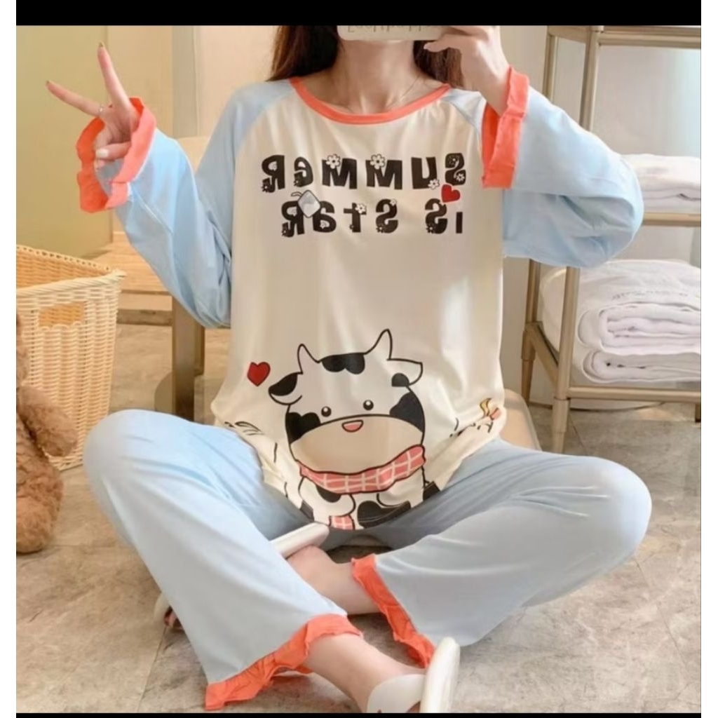 Piyama sapi jumbo baju tidur wanita jumbo motif sapi lucu piyama wanita jumbo motif sapi
