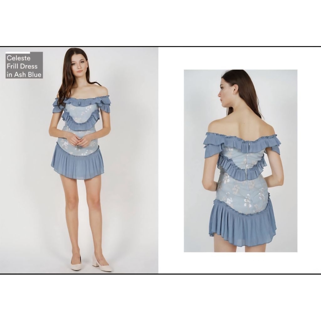 MDS Celeste frill dress in ash blue