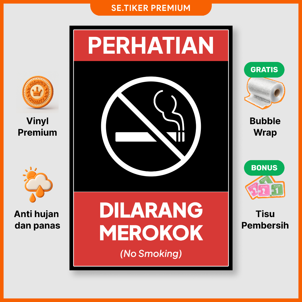 Stiker Perhatian Dilarang Merokok - Sticker Dilarang Merokok - Dilarang Merokok - Vinyl Waterproof