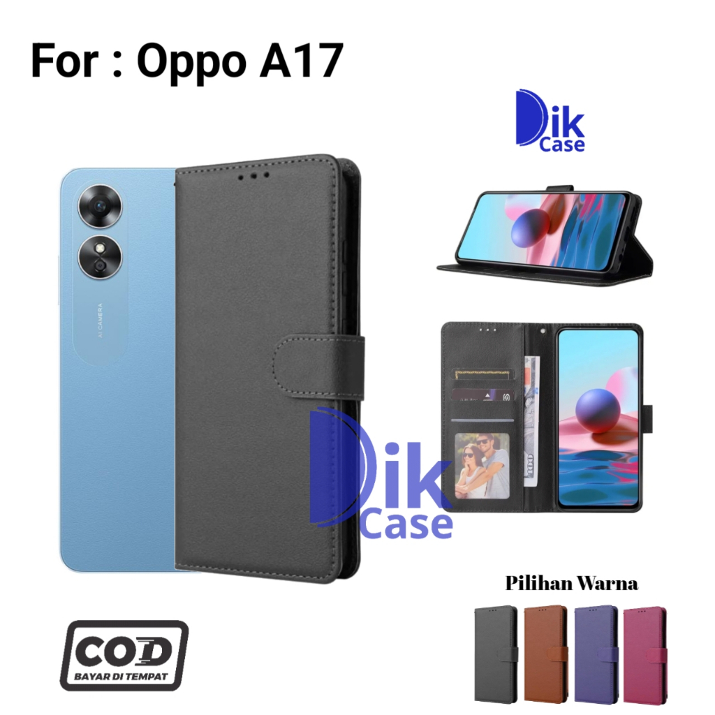 Flip Case For Oppo A17 Casing Dompet Kulit Buka Tutup Plus Tali Cover / case Oppo A17 / Casing Oppo 