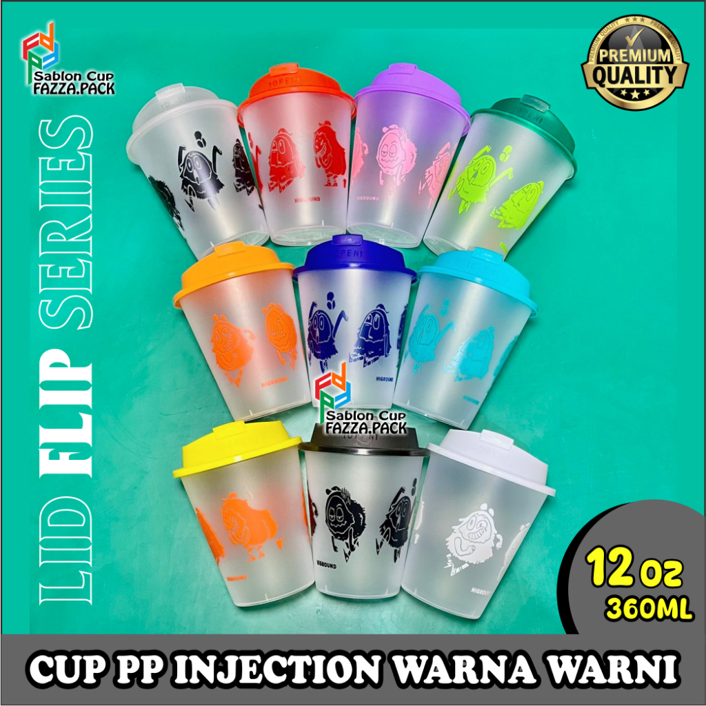 CUSTOM CUP INJECTION 12OZ DATAR 260ML FROSTED PLUS LID FLIP TOP CUSTOM LOGO CUP COFFEE SHOP PREMIUM
