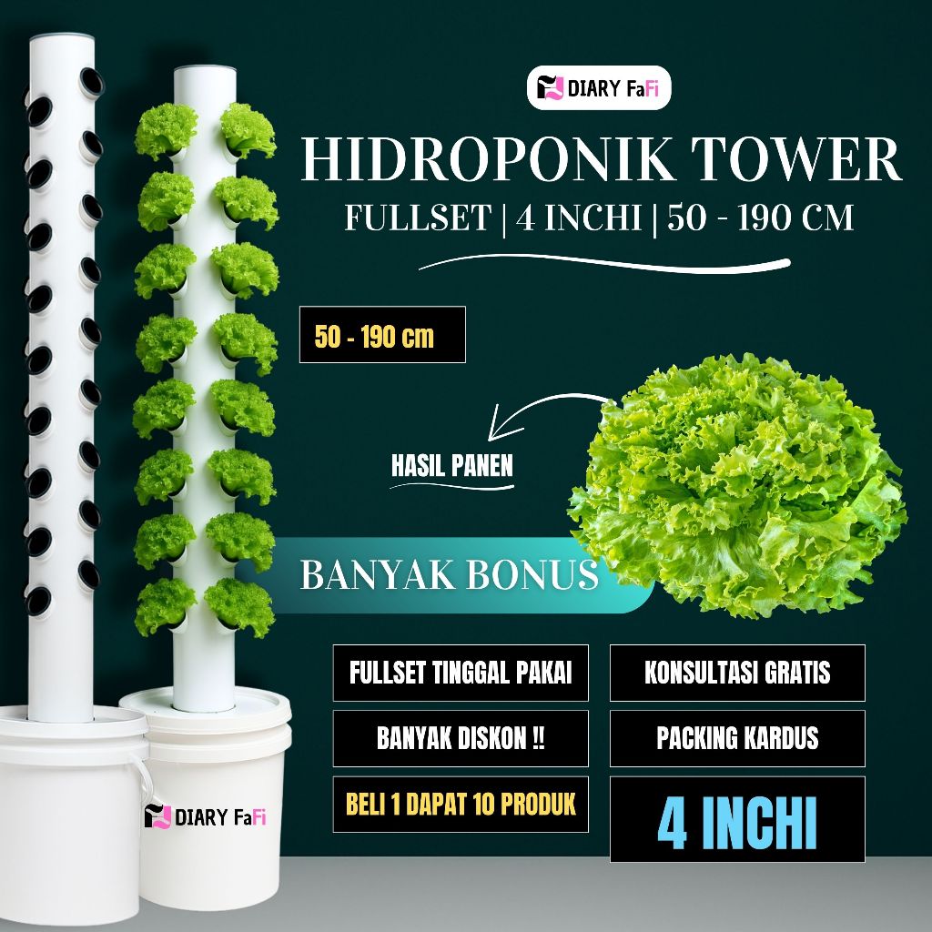 HIDROPONIK TOWER | 50 - 100 - 150 - 190 CM | 4 INCH | HIDROPONIK SET LENGKAP | VERTI KULTUR