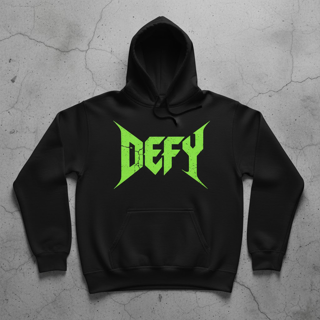 Hoodie DEFY Logo Retak Crack Metal Neon Green [Distro Lebar] | Jaket Sweater Oversize Pria Wanita Ae