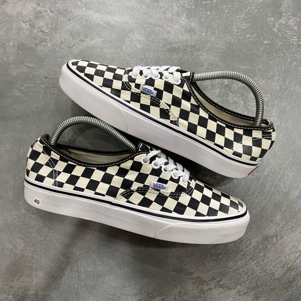 [Size 40.5] Vans Authentic Checkerboard White Black Second Original