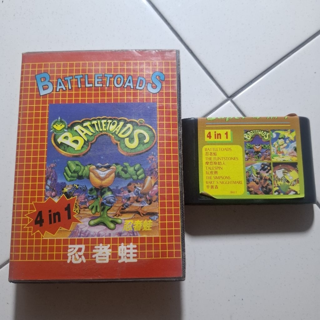 Kaset Sega 4 In 1 Battle Toads , The Simpsons Dengan Box Second