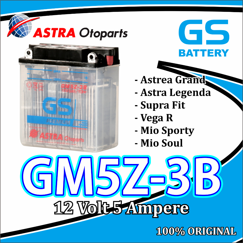 GS Astra GM5Z-3B 12V 5Ah Original - Aki Astea, Mio Sporty dll