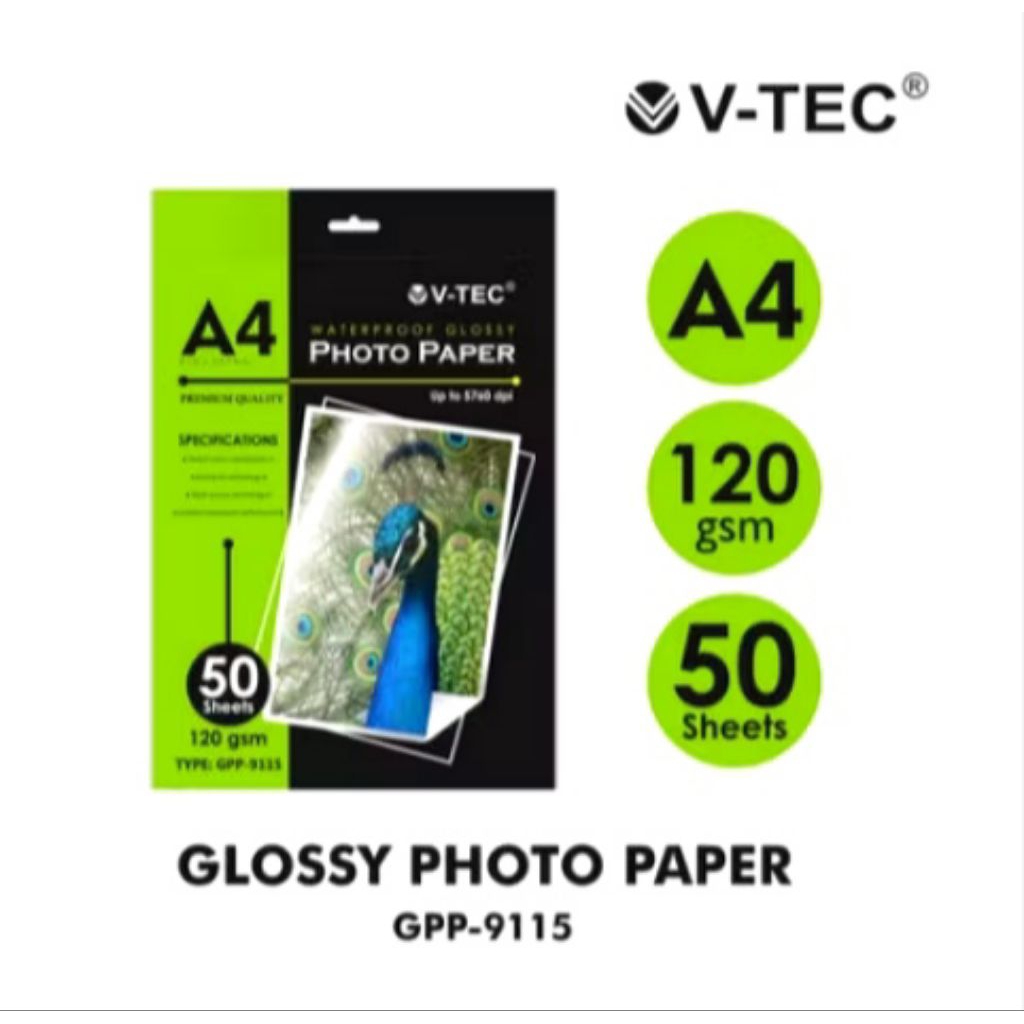 [ 50 lembar ] kertas foto waterproof glossy A4 120 Gsm vtec