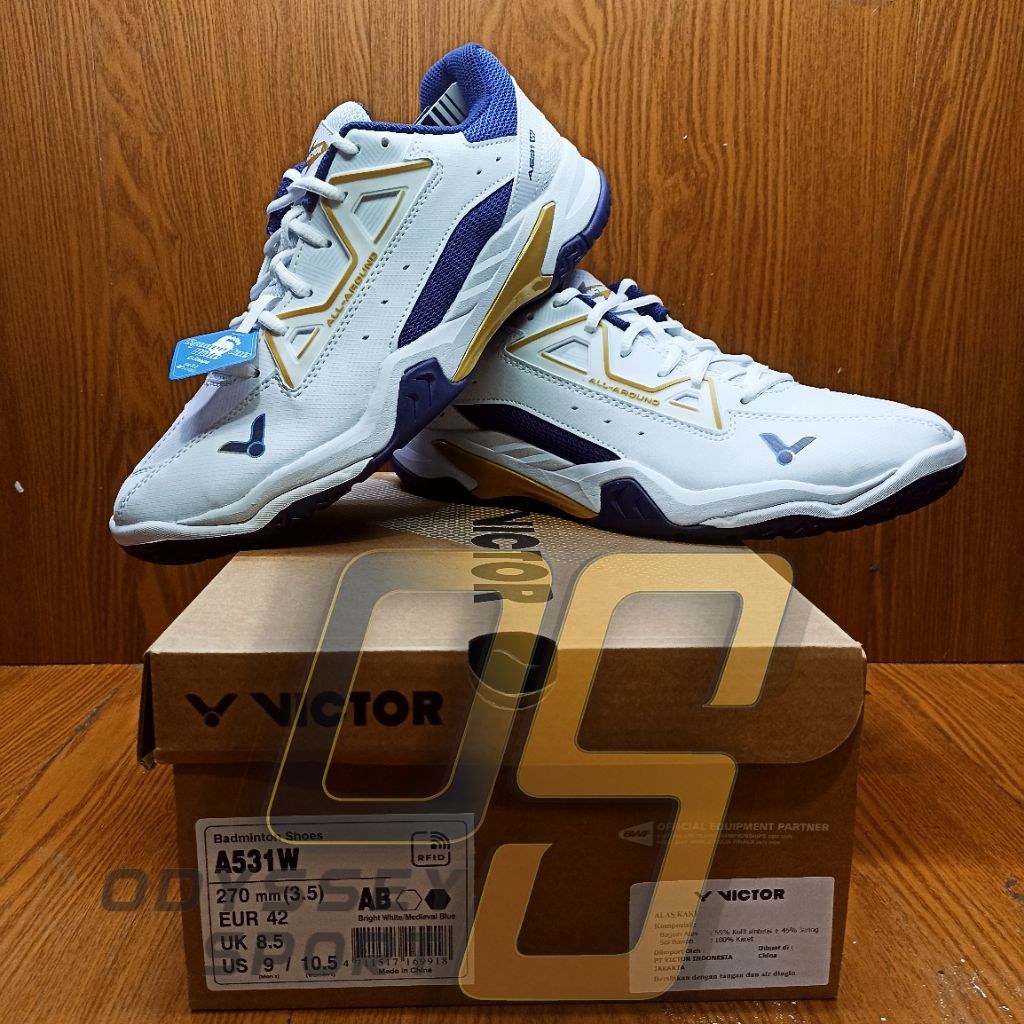 Sepatu Badminton VICTOR A531W (Bright White/Medleval Blue) 100% ORIGINAL