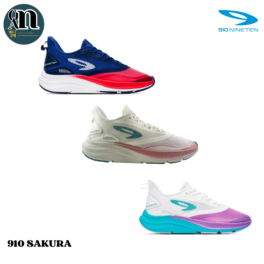 910 Nineten SAKURA Sepatu Lari Wanita Putih/pink Putih/lylac Putih/navy Running Shoes women Original