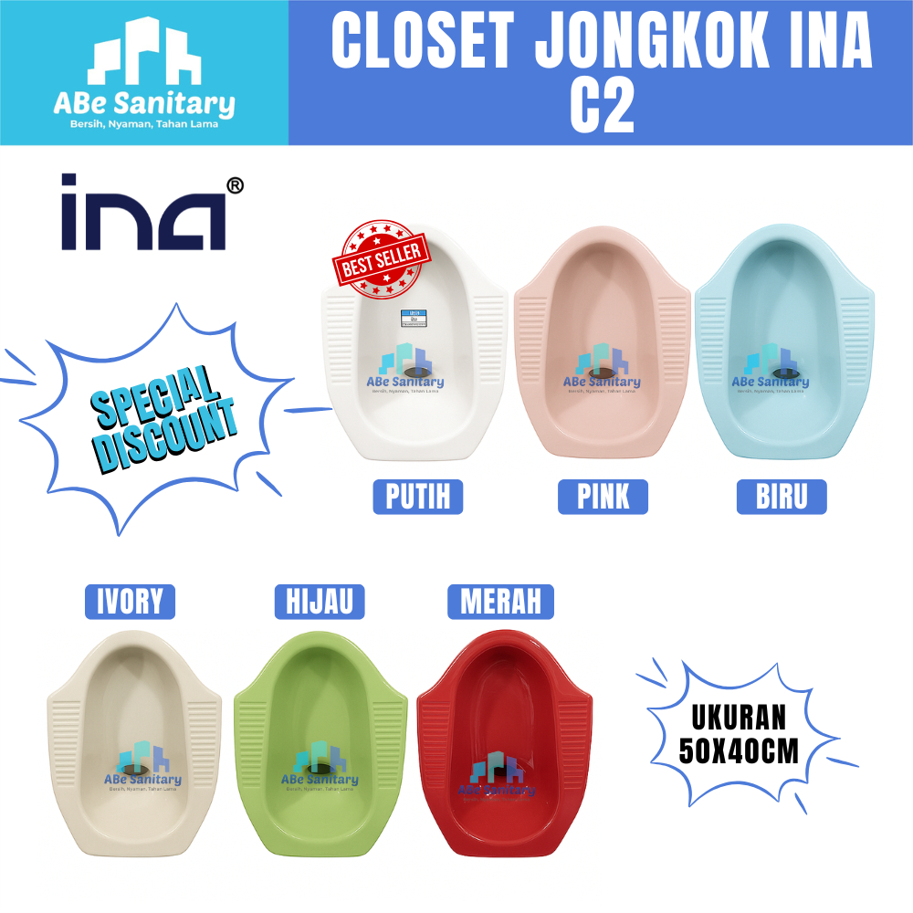 Ina Closet Jongkok Keramik C2 Warna Pink WC Kamar Mandi Toilet Kloset Jongkok Kargo Paket
