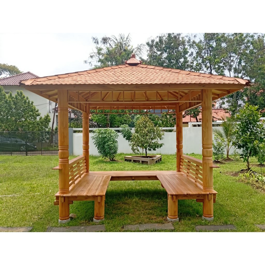 Gazebo Mahoni Gazebo Gasebo Kayu Mahoni Premium Gazebo Taman Outdoor Saung Jepara Minimalis