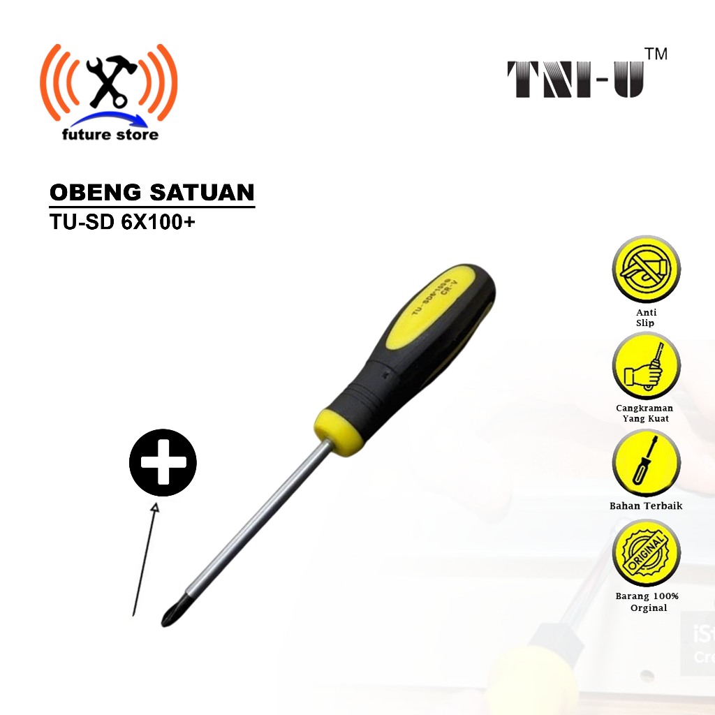 Obeng Plus TNI-U TU-SD 6x100+ Original – Obeng Presisi Baja Kuat, Ujung Magnetik, Gagang Anti Slip E