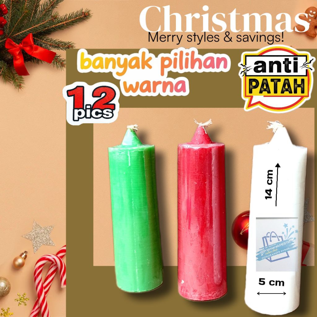 (12Pcs)LILIN NATAL BESAR,LILIN CHRISTMAS,LILIN MALAM KUDUS,LILIN WARNA,LILIN BESAR PENDEK,LILIN JUMB