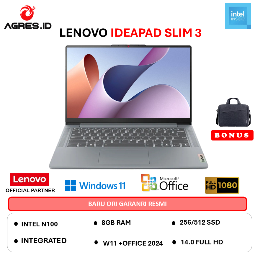 LENOVO IDEAPAD Slim 3 14IAN8 INTEL N100 - RAM 8GB 512GB W11+OHS 14.0FHD  -62ID