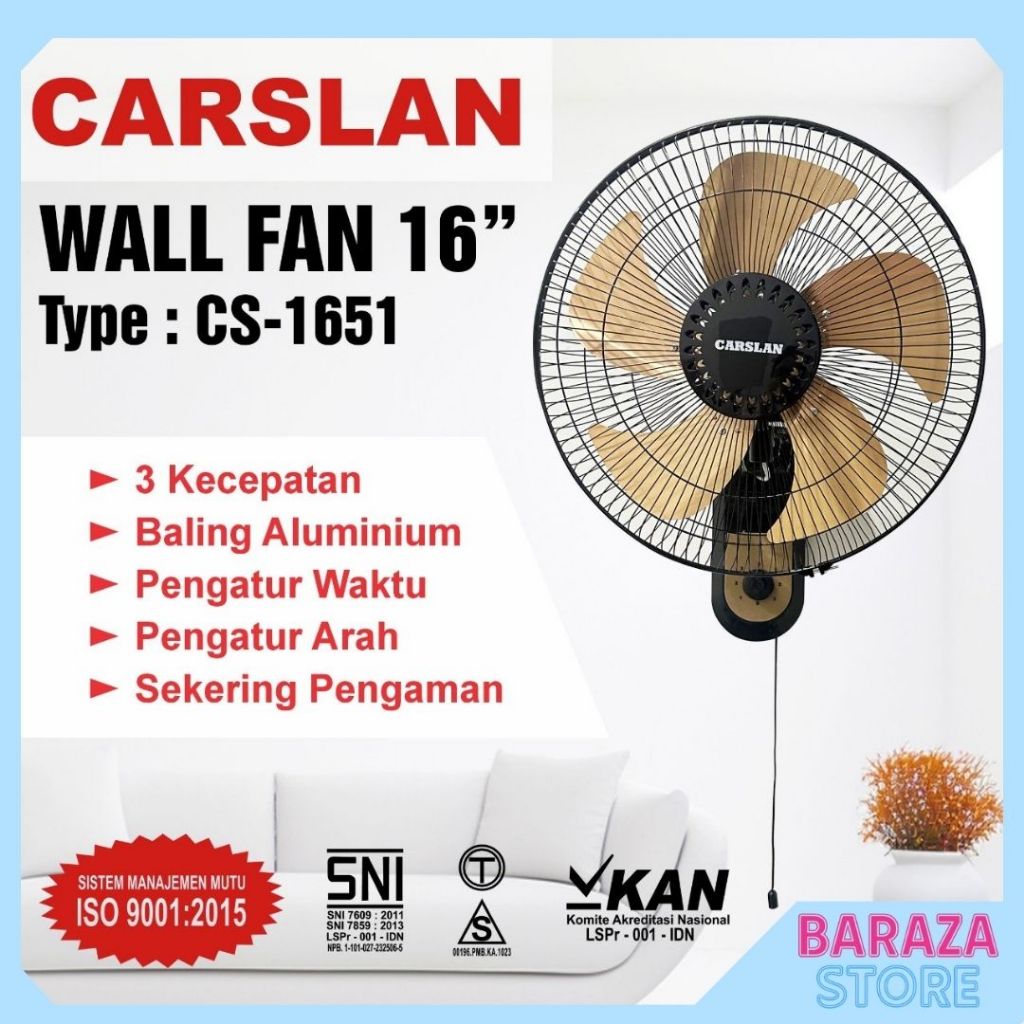 Kipas Angin Tornado Wallfan/ Kipas Dinding Tornado 16inch Carslan CS-1651