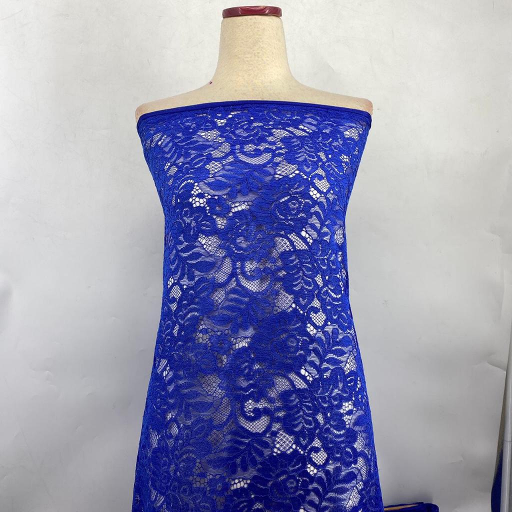 Kain Brokat Lace Motif Bunga Rose Bloom ( Biru Elektrik )