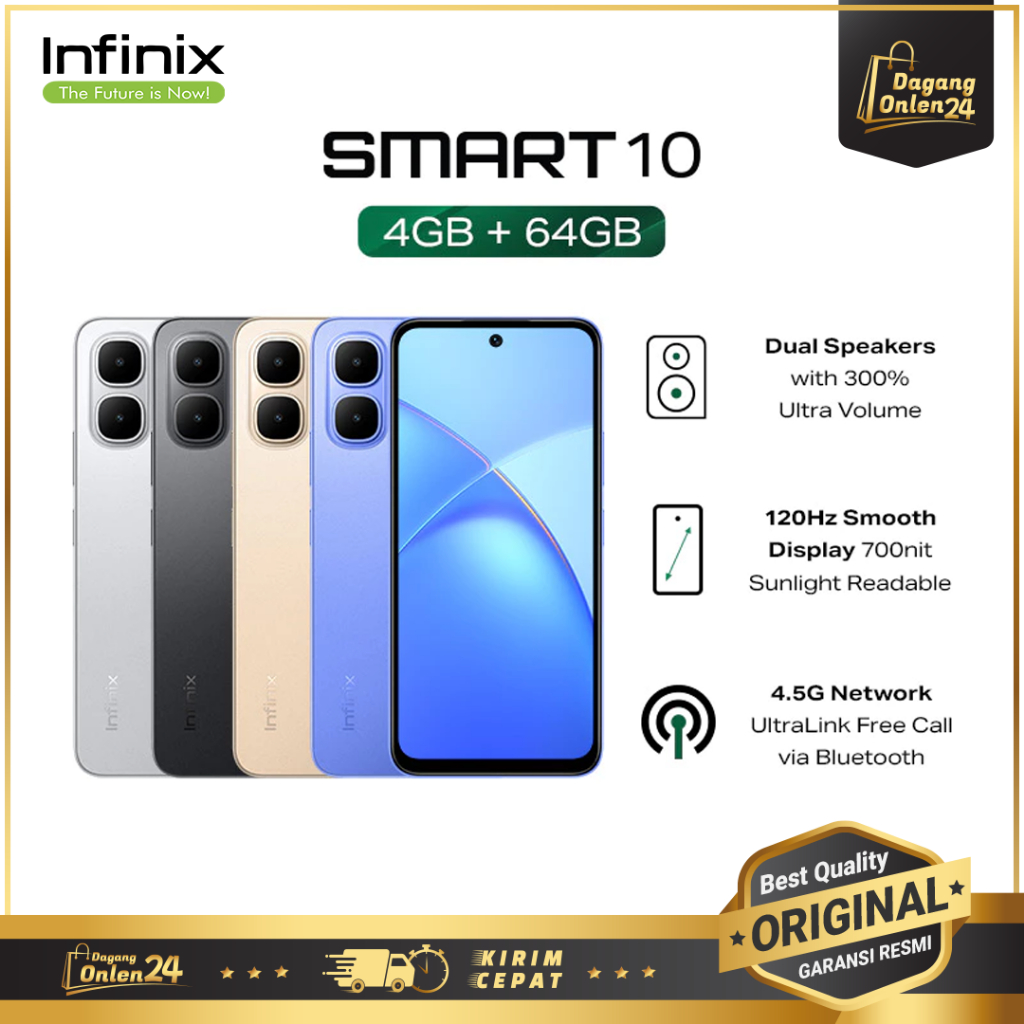 Infinix Smart 10 4/64GB Layar Jernih HP 1 Jutaan Murah Original 100% Garansi Resmi