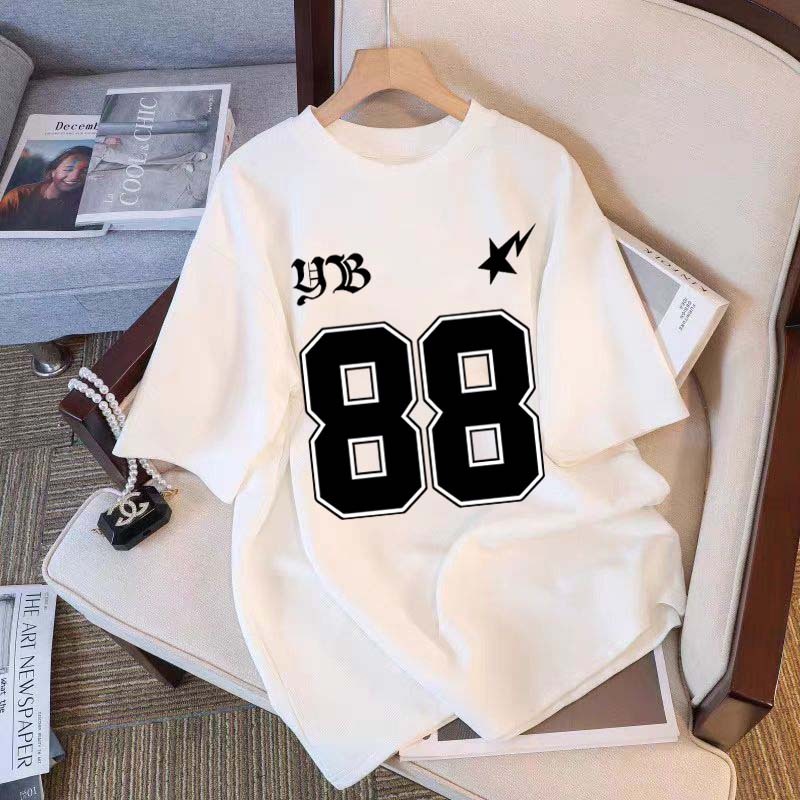YUYU STUDIO Kaos Cetak Grafis Angka 88 Hitam | Kaos wanita terbaru tahun 2025 | Kaos Wanita Distro O