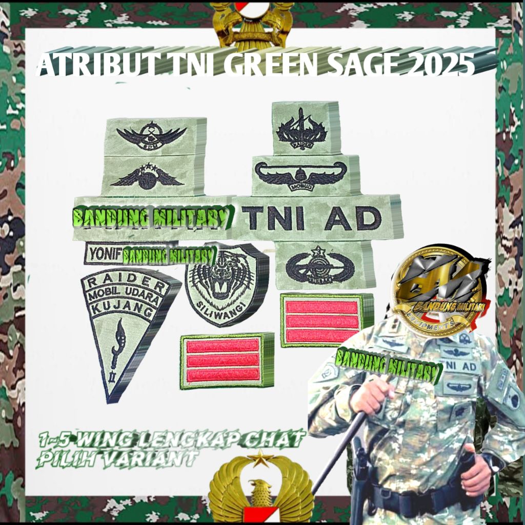 Bordir Timbul Nama Papan Akribut Setelan Lengkap Bahan Drill Japan TNI AD AU KC AL Hijau Army Taktik