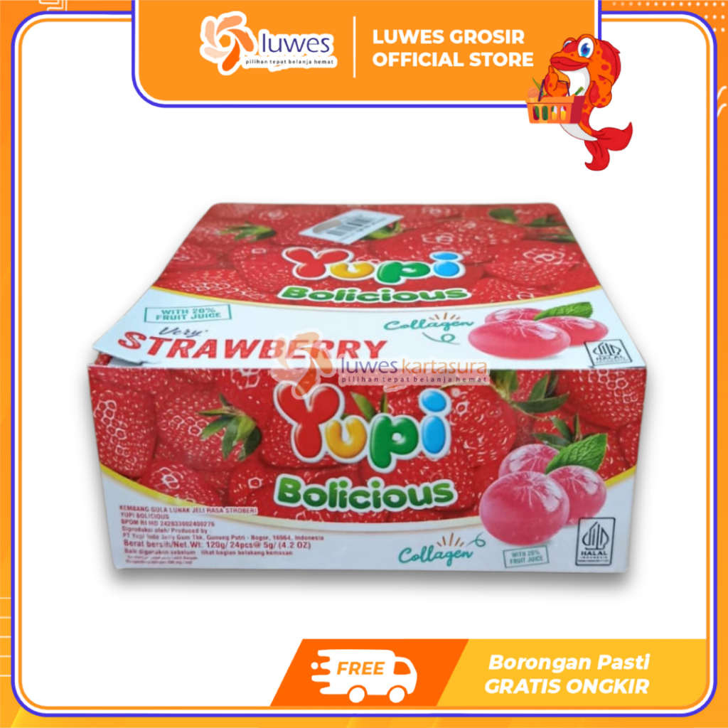 [GROSIR] Yupi Bolicious Rasa Strawberry Box Isi 24pcs Permen Yupi Candy Murah
