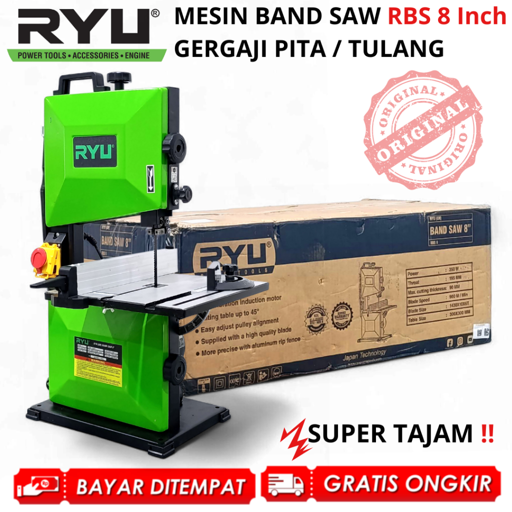 RYU Mesin gergaji Potong Kayu Tulang Gergaji Pita Band Saw RBS 8 Inch Ukir Kayu Triplek PVC ORIGINAL