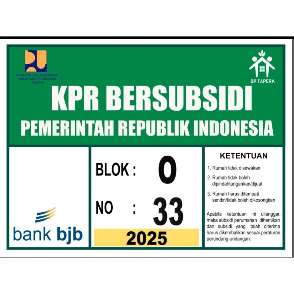 Plat kpr subsidi ( harga 50 pcs )