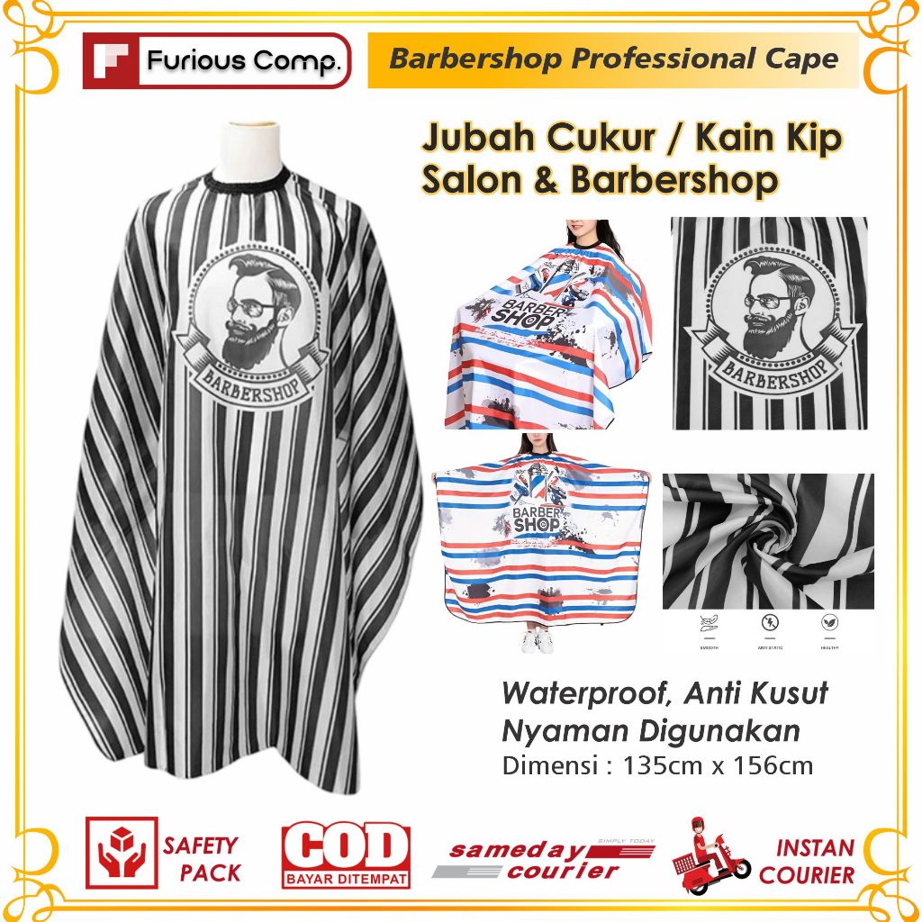 Jubah Cukur Apron Salon Pangkas Rambut Barbershop Kain Kip Motif Waterproof Ukuran Dewasa
