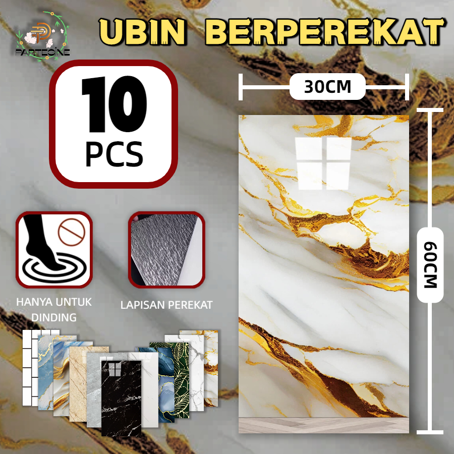 10lembar Wallpaper Dinding Stiker Vinyl Lantai Marble Granit Keramik Anti Air 30x60cm Kamar Mandi Da