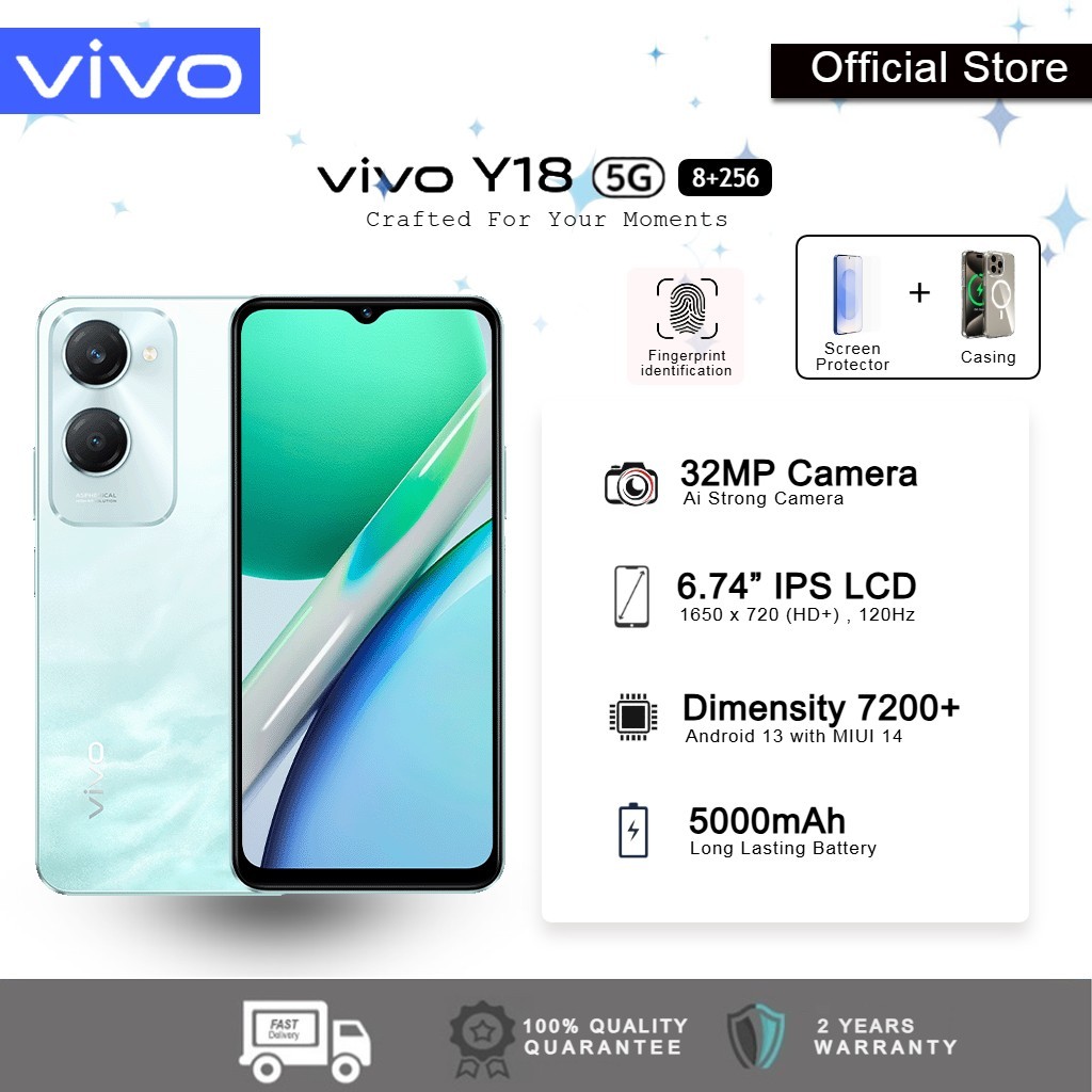✨COD✨Vivo Y18 5G – RAM 8GB + ROM 256GB – Kamera Portrait 50MP – Layar 6.56 15Hz – Baterai 5000mAh