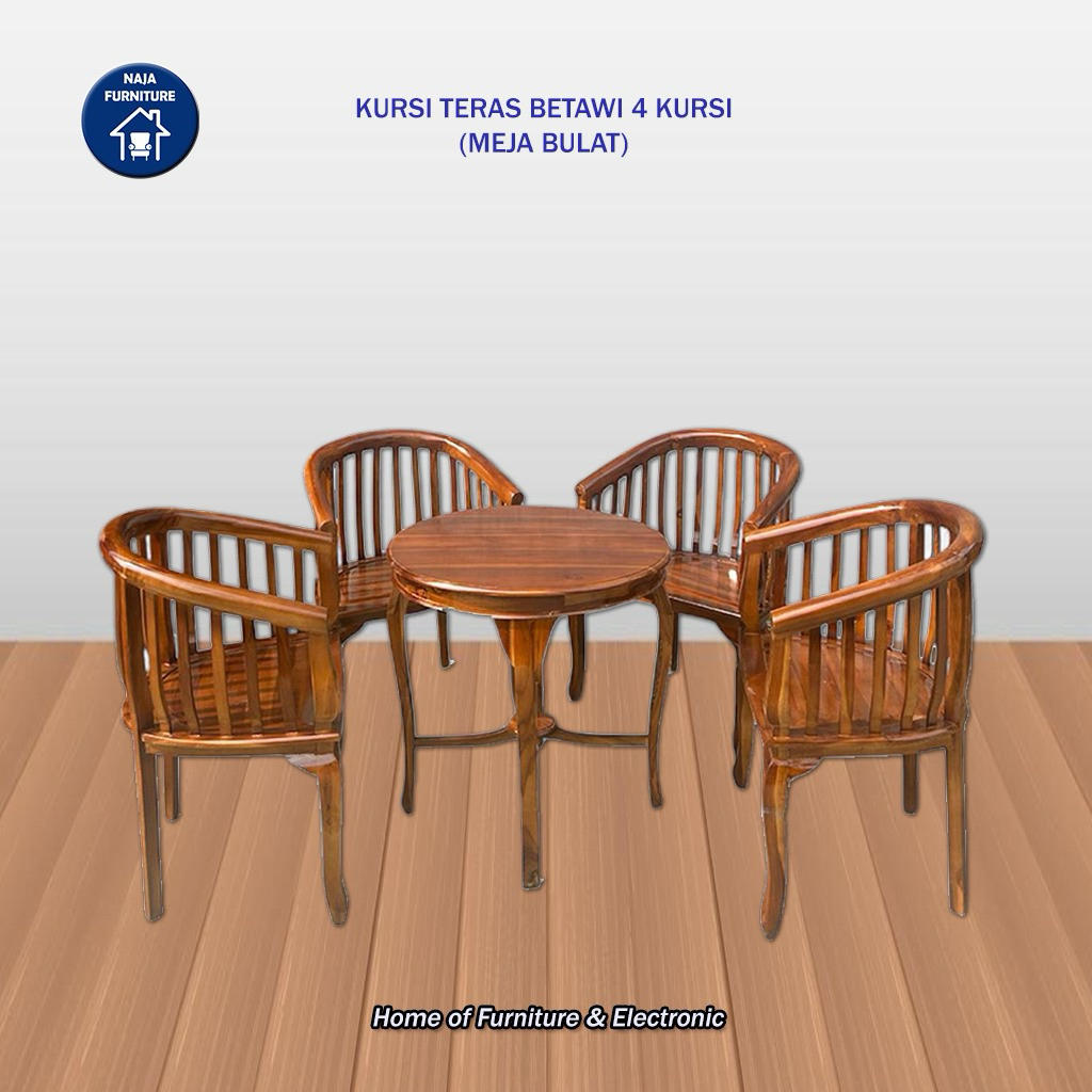 Set Kursi Teras Kayu Jati | 1 Set Kursi Teras Betawi 4 Kursi + 1 Meja | Kursi Teras Kolonel 4 Kursi 
