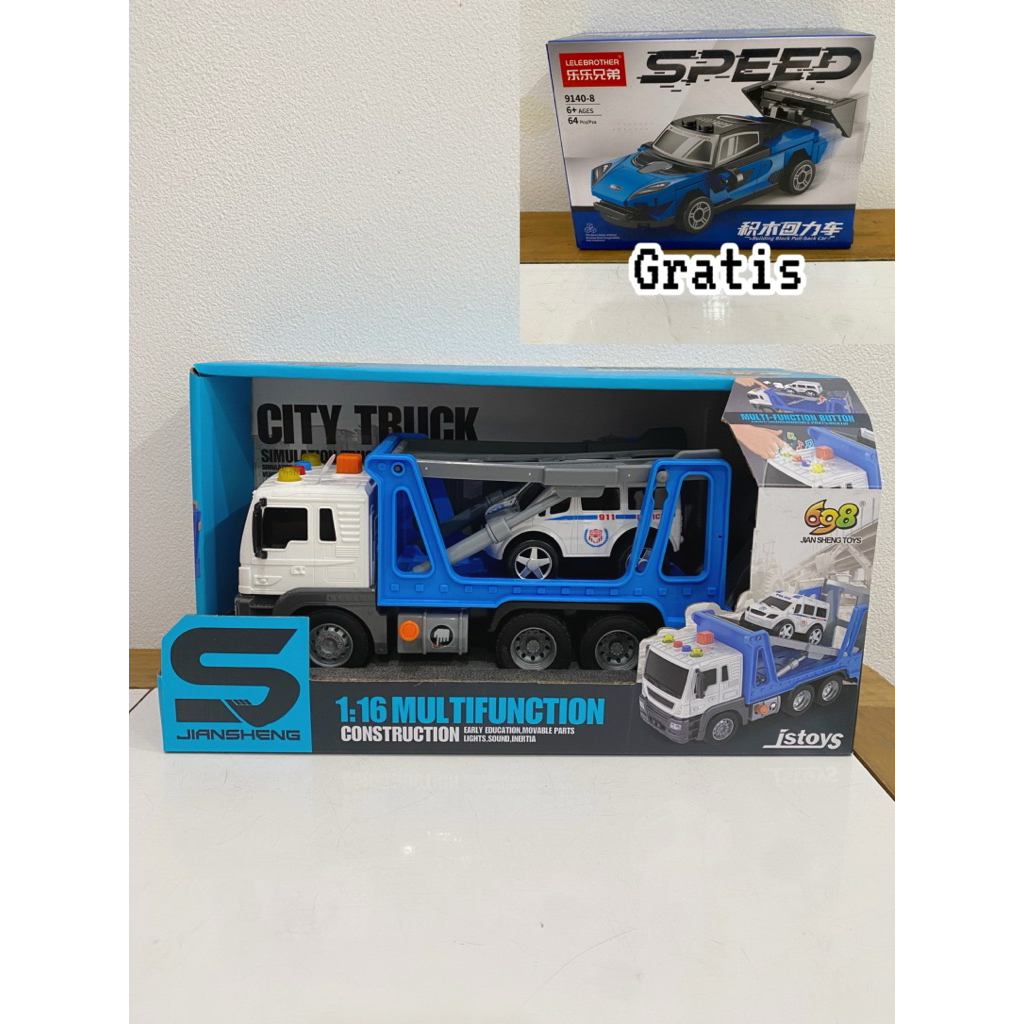 Mainan Mobil Polisi Anak City Truck 1:16 Bonus Lego Speed Car NEW