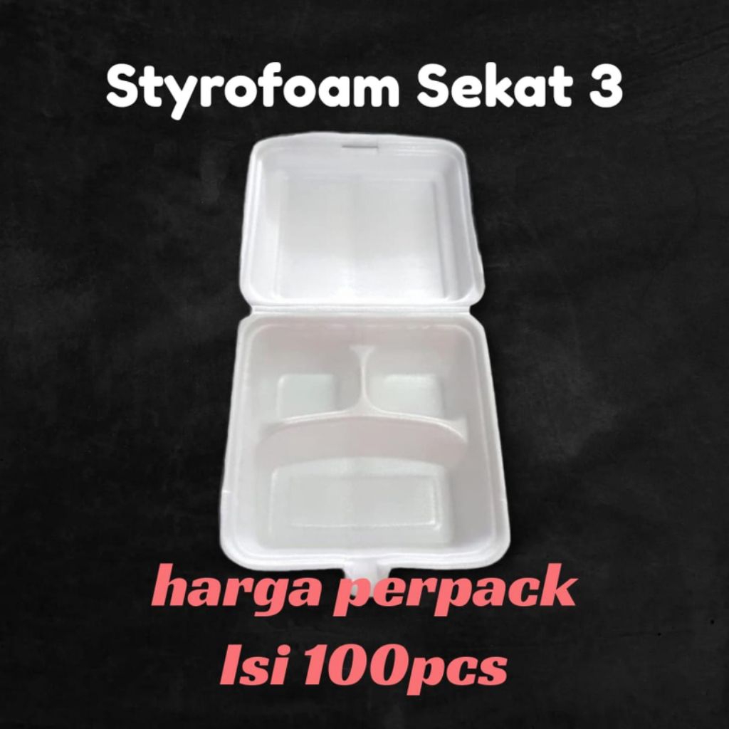 Styrofoam nasi/Sterofoam sekat 3/Kotak nasi
