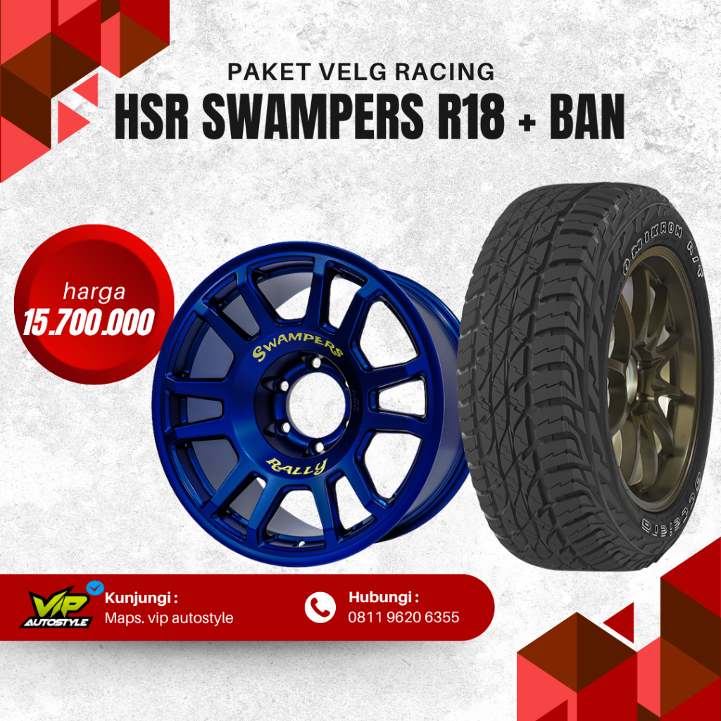 Velg Fortuner R18 HSR SWAMPERS 6x139,7 Plus Ban 265 60 Ring 18 AT Accelera - hsr wheel tanah merah
