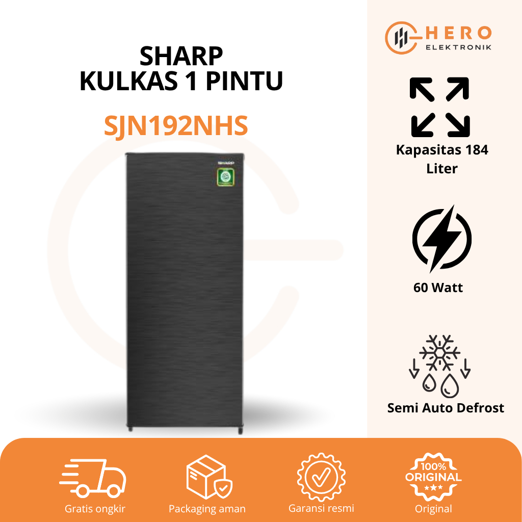 Kulkas 1 Pintu SHARP SJN 192 NHS / SJN192NHS 184 Liter Original