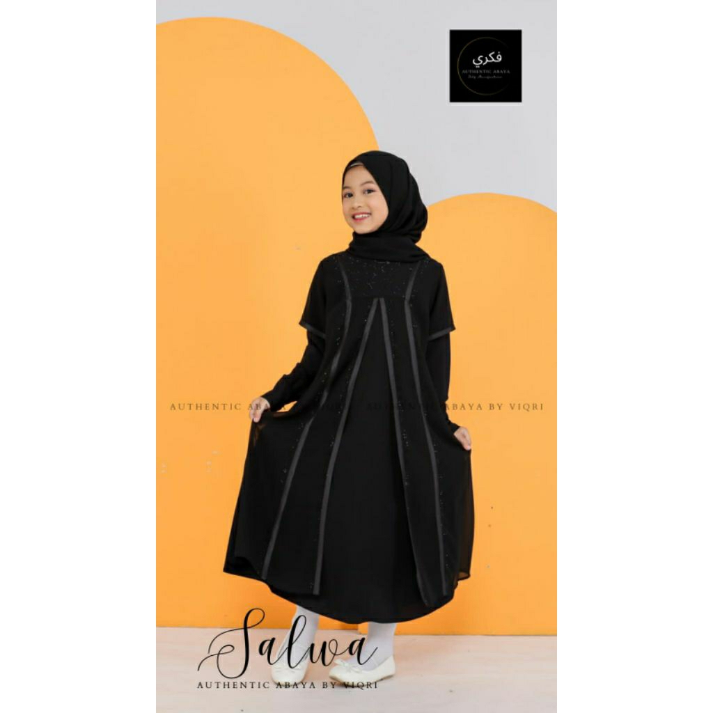 GAMIS MUSLIM ANAK PEREMPUAN ABAYA HITAM SET JILBAB USIA 8 SAMPAI 12 TAHUN FASHION MUSLIM