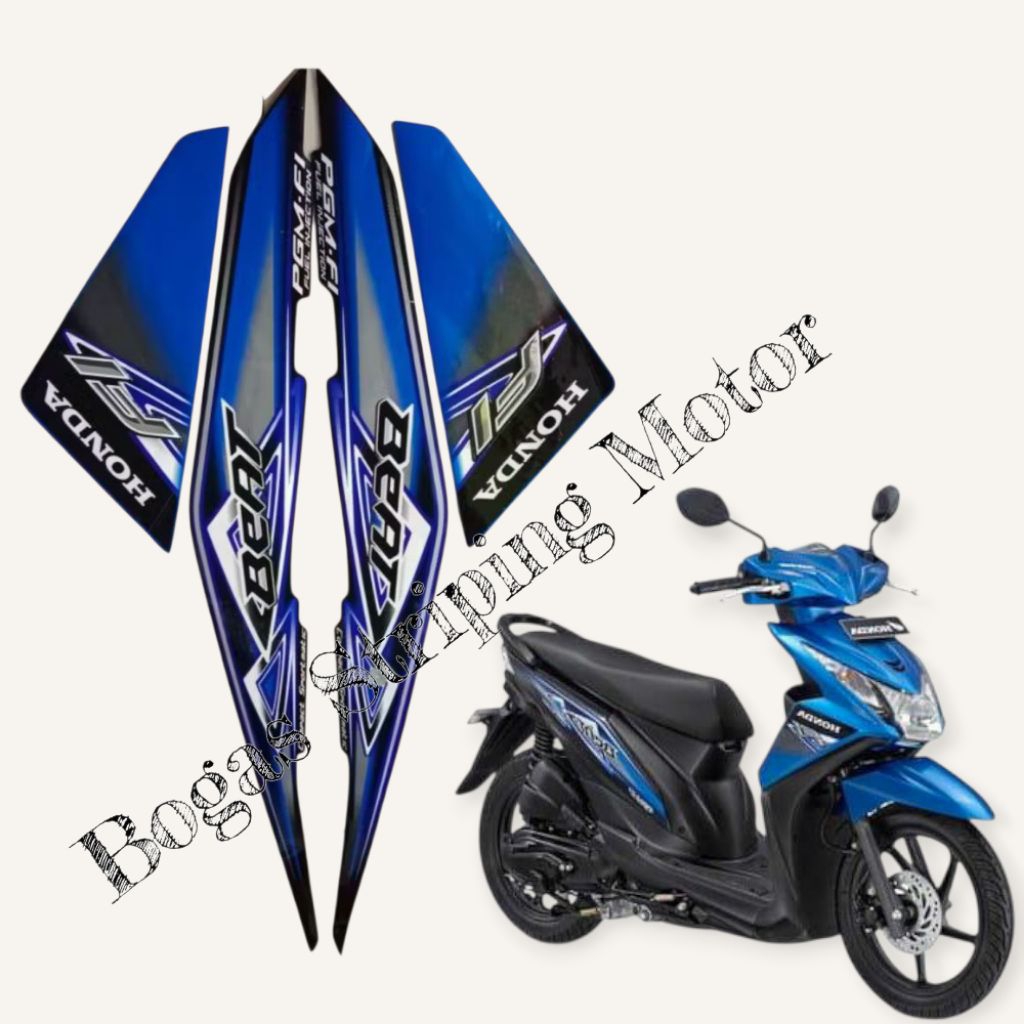 Stiker Striping Bodi Motor Honda Beat Fi 2013 Hitam Biru Full Body List Standar Berkualitas Bagus
