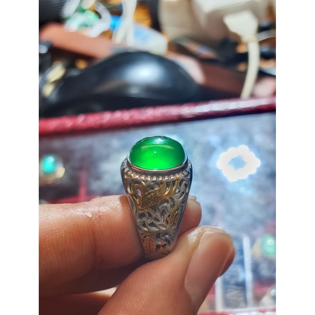 giok Burma type c ring perak giwang menyala