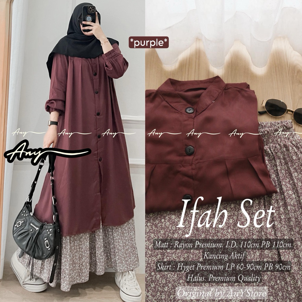 Sentosajaya_1 Ifah Set Original By Any Store Oneset Setrok Setelan Tunik Polos Rayon Dan Rok Plisket