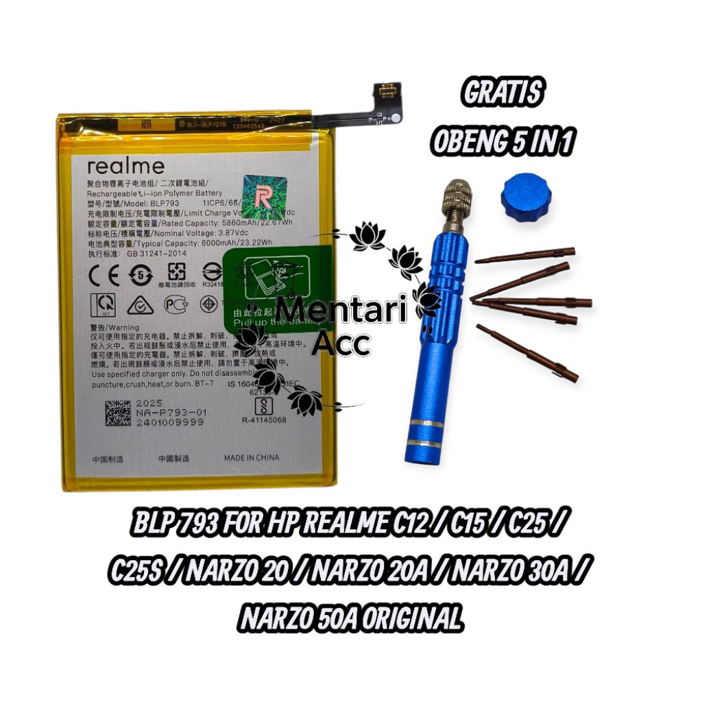 BATERAI BATRAI HP REALME NARZO 20 / NARZO 20A / NARZO 30A / NARZO 50A BLP-793 ORIGINAL BERGARANSI GR