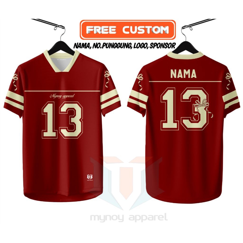 Jersey sepak bola futsal olahraga | Full printing Custom | Kombinasi maroon cream| Mynoy Apparel 003