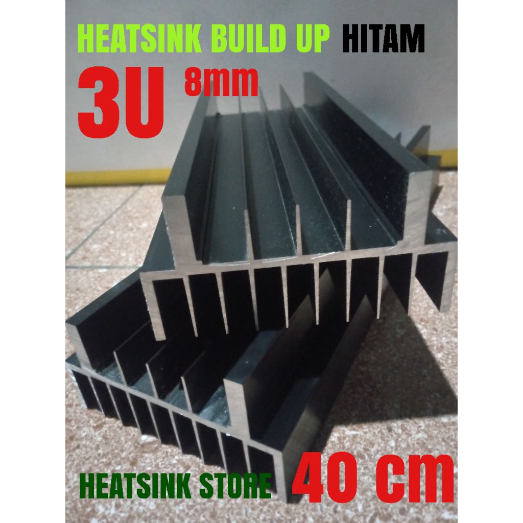 heatsink pendingin transistor final 3U warna hitam tebal 8mm panjang 40cm