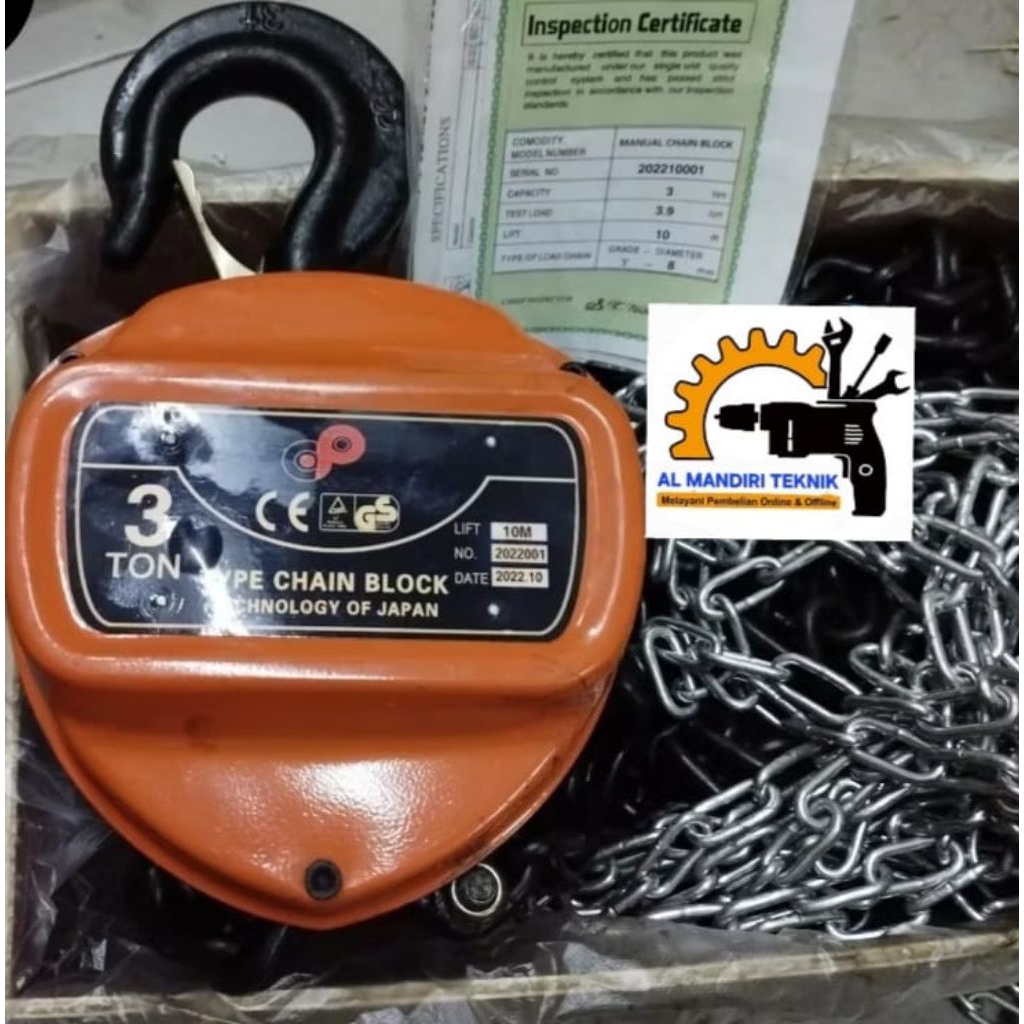 Takel 3 Ton x 3 5 7 10 Meter CP | Chain Block 3 Ton x 3m 5m 7m 10m