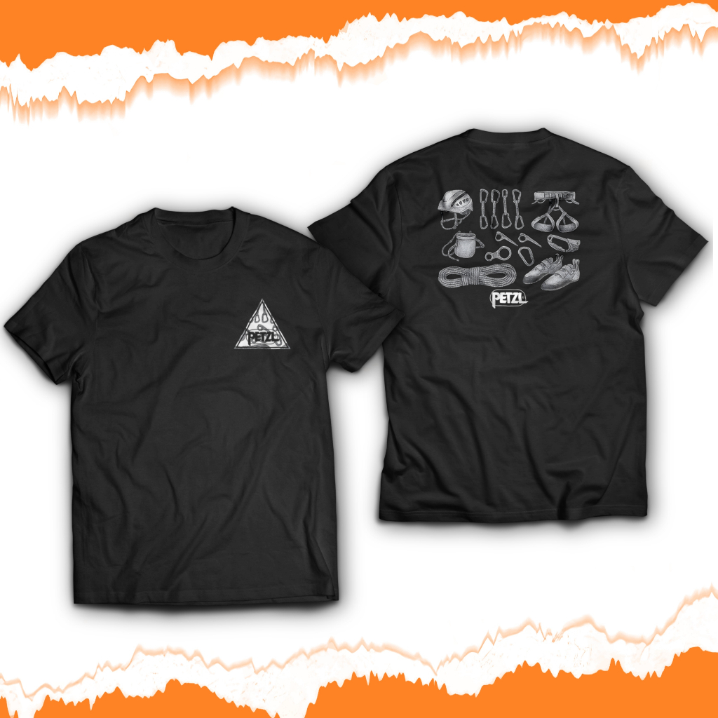 Kaos Baju Petzl Climbing Gear Unisex pria dan wanita Cotton Combed pendaki gunung 15 Corvus