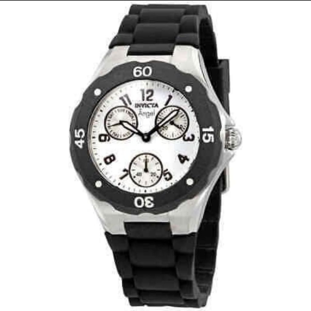 Jam tangan Invicta Angel 0733 ladies white dial black silicone strap