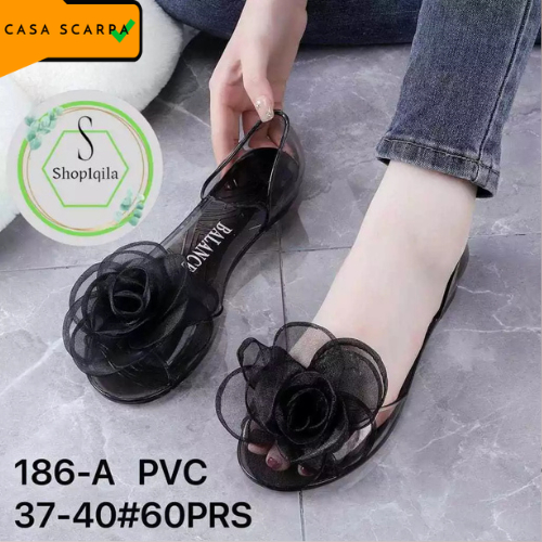 Sepatu Kaca Flower Bunga Mawar 186-A (37-40) Best Seller Sepatu Sandal Jelly Bunga