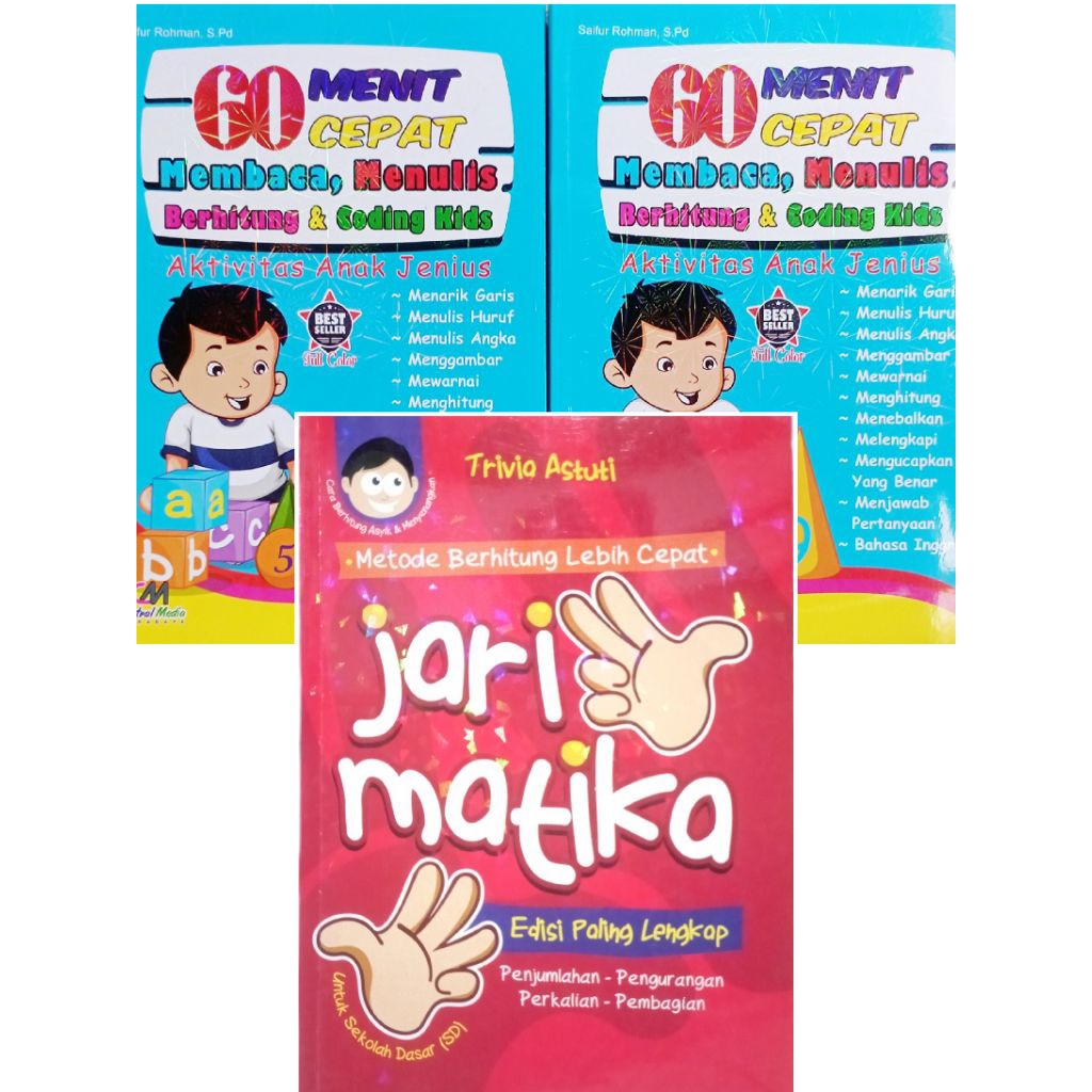 Paket isi 2 buku pembelajaran anak usia dini ( 60 Menit Pintar Membaca - Pintar Jarimatika )