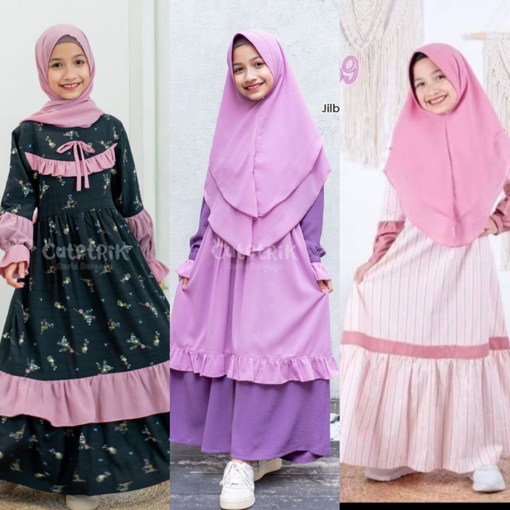 vs SET HIJAB  SALE  gamis cutetrik anak perempuan  cutetrik