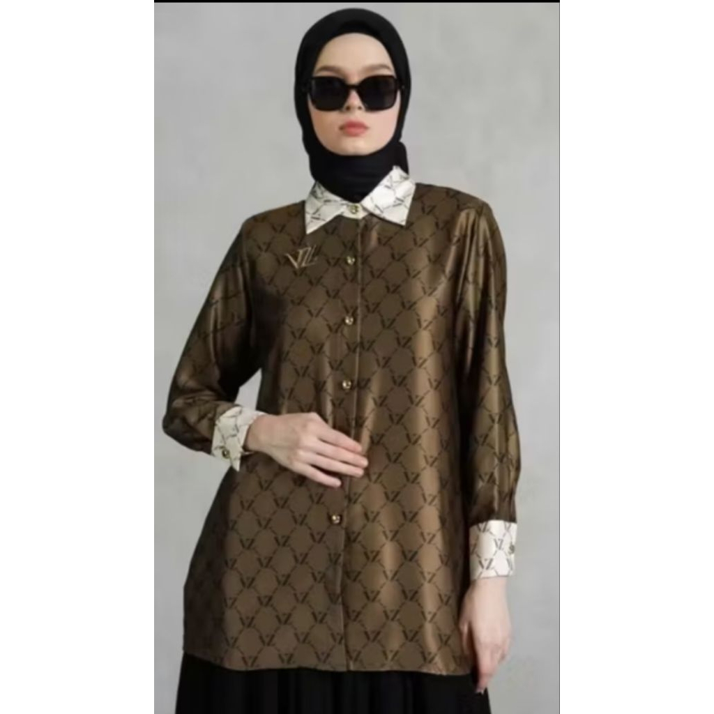 VZ MONOGRAM SHIRT TWO TONE OLIVE  CREAM